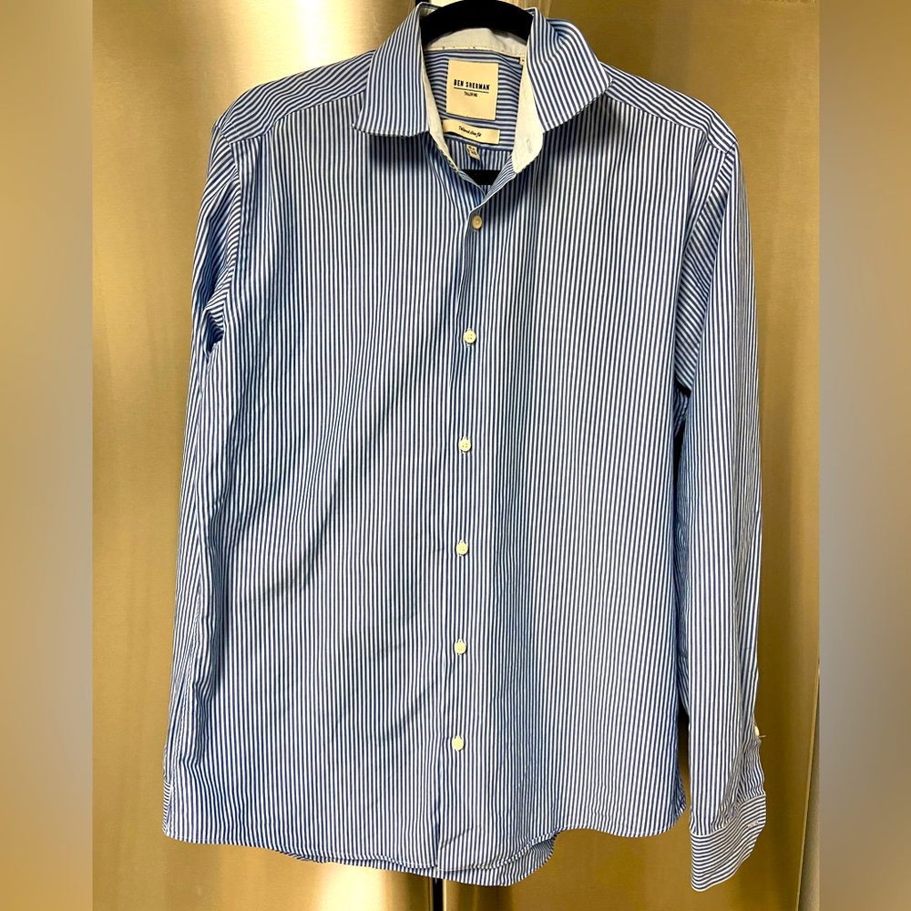 Ben Sherman Slim Fit Button-Down Dress Shirt, Blue and White Stripe